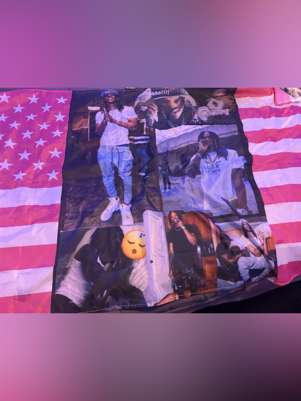 Graphic Photo Collage Flag with Pink and White Stripes